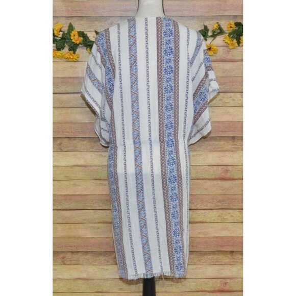 Easel Size M Kimono Top Coverup Open Front Cardigan Geo Print Boho Tassels - Picture 9 of 13